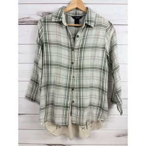 Ali Miles Women's XS Plaid‎ Button Down Shirt Embroidered Back Detail